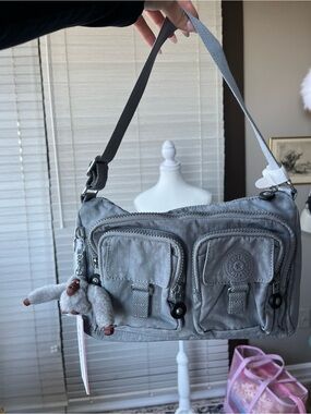 NWT Kipling Gray “Bora” Shoulder Bag with Front Pockets